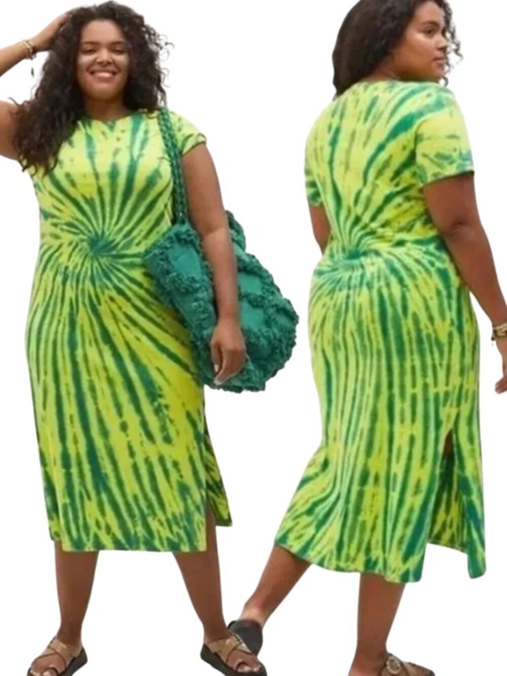 Anthropologie Daily Practice Tie-Dye Midi Dress Women's XS Lagoon Green Colorful
